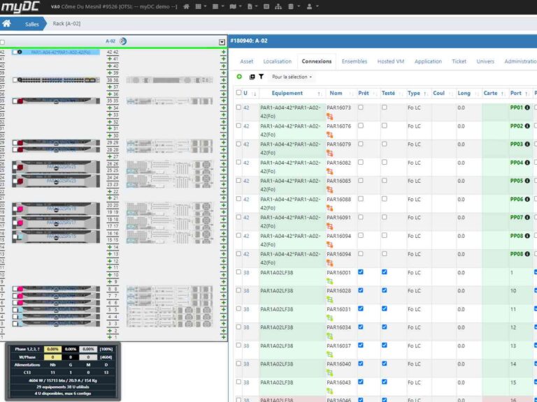 vision de l'asset manager myDC pour gerer les matrices de cablage